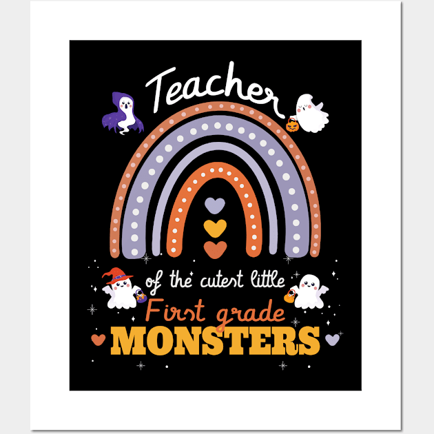 Rainbow teacher of The Cutest little 1st grade monsters cute Wall Art by FunnyUSATees